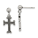 Antiqued Silver Dangle Cross Earrings