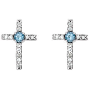 Genuine Aquamarine and Diamond Cross Earrings in 14K White Gold 2