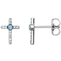 Genuine Aquamarine and Diamond Cross Earrings in 14K White Gold