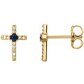 Real Blue Sapphire and Diamond Cross Earrings in 14K Gold