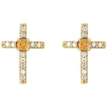 Citrine and Diamond Cross Earrings in 14K Gold 2
