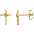 Citrine and Diamond Cross Earrings in 14K Gold