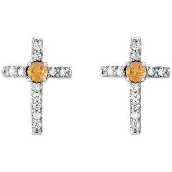 Citrine and Diamond Cross Earrings in 14K White Gold 2