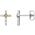 Citrine and Diamond Cross Earrings in 14K White Gold