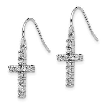 Silver CZ Cross Dangle Earrings 2