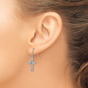 Silver CZ Cross Dangle Earrings 4