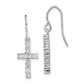 Silver CZ Cross Dangle Earrings