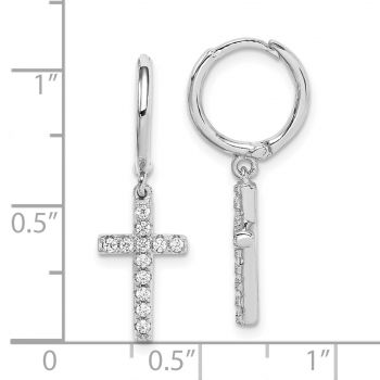 Silver CZ Cross Dangle Hoop Earrings 3