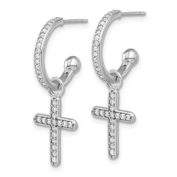 Silver CZ Dangle C-Hoop Cross Earrings 2
