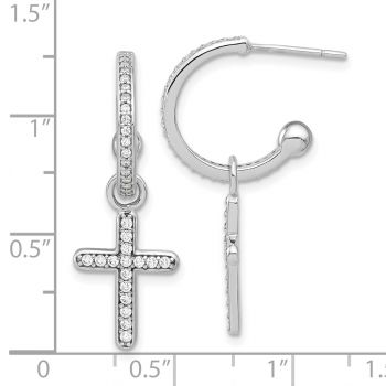Silver CZ Dangle C-Hoop Cross Earrings 3