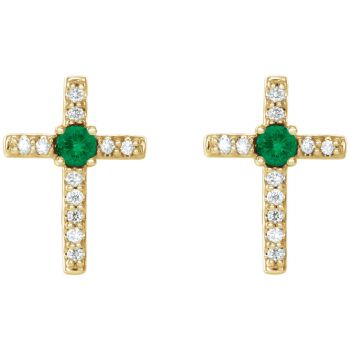 Emerald and Diamond Cross Earrings in 14K Gold 2