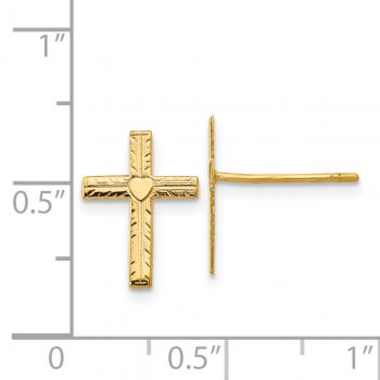 14K Gold Engraved Heart Cross Earrings 3