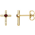 Mozambique Garnet and Diamond Cross Earrings in 14K Gold
