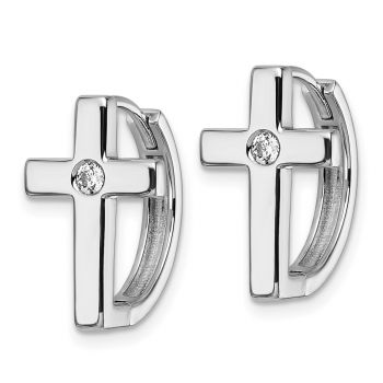 Silver Hinged Diamond Cross Hoop Earrings 2