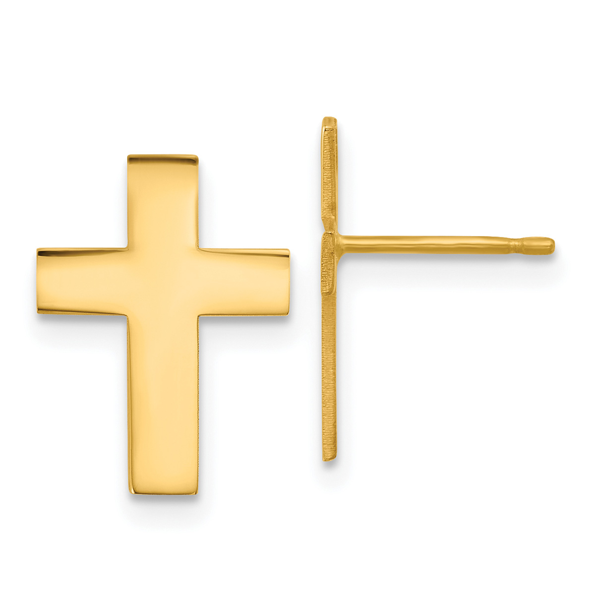 Large 14K Gold Cross Stud Earrings