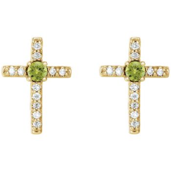 Green Peridot and Diamond Cross Earrings in 14K Gold 2