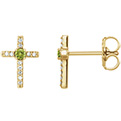 Green Peridot and Diamond Cross Earrings in 14K Gold