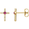 Pink Tourmaline and Diamond Cross Earrings in 14K Gold