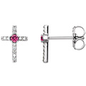 Pink Tourmaline and Diamond Cross Earrings in 14K White Gold
