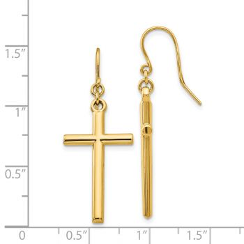 Plain Cross Dangle Earrings in 14K Gold 3