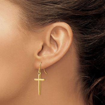Plain Cross Dangle Earrings in 14K Gold 4