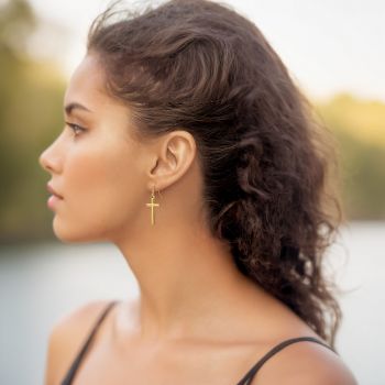 Plain Cross Dangle Earrings in 14K Gold 5