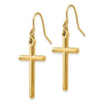Plain Cross Dangle Earrings in 14K Gold 2