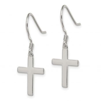Plain Silver Dangle Cross Earrings 2