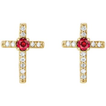 Red Ruby and Diamond Cross Earrings in 14K Gold 2