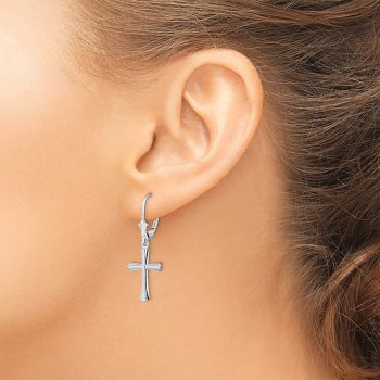 Silver Dangled Beveled Cross Earrings 4