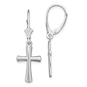 Silver Dangled Beveled Cross Earrings