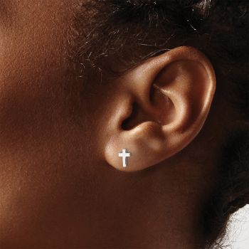 Small 10K White Gold Cross Stud Earrings 4