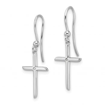 Silver Diamond Cross Dangle Earrings 2