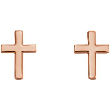 Tiny 14K Rose Gold Cross Stud Earrings 2