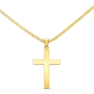 14K Solid Gold Plain Cross Necklace for Men