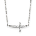Silver CZ Sideways Cross Necklace