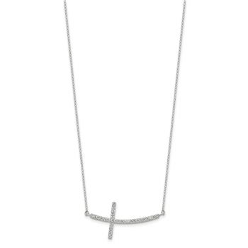 Large Silver CZ Sideways Cross Necklace 2