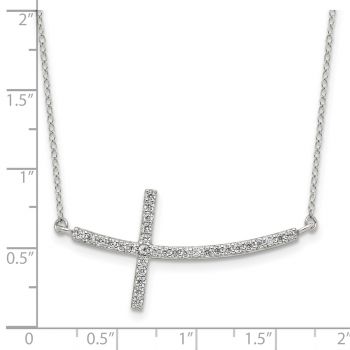 Large Silver CZ Sideways Cross Necklace 3