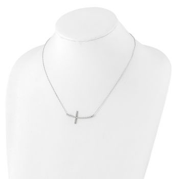 Large Silver CZ Sideways Cross Necklace 4