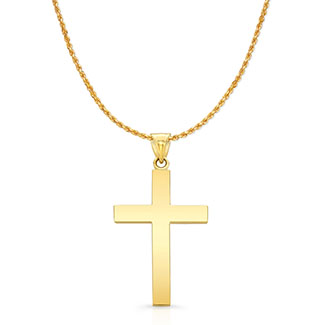 Men's 14K Gold Polished Cross Necklace with 2mm Rope Chain