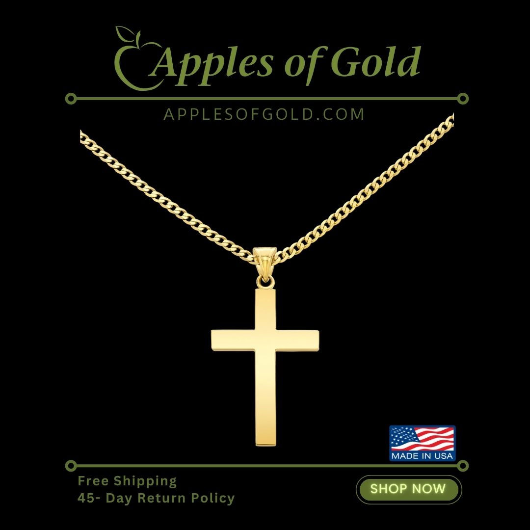 14K Solid Gold Plain Cross Necklace for Men