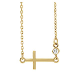 Diamond Faith Small Sideways Cross Necklace in 14K Gold