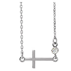 14K White Gold Small Diamond Faith Sideways Cross Necklace
