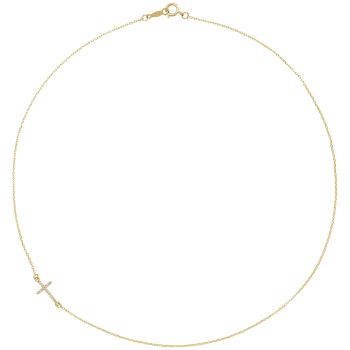Tiny Sideways Diamond Cross Necklace in 14K Gold 2