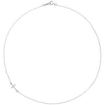 Tiny Silver Diamond Sideways Cross Necklace 2