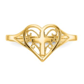 Filigree Heart and Cross Ring in 14K Yellow Gold 2
