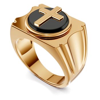 18K Gold Black Onyx Cross Ring for Men 2