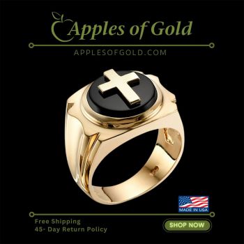 14K Gold Black Onyx Cross Ring for Men 2