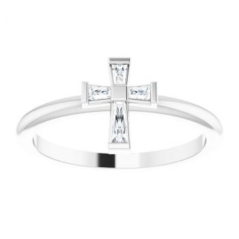 Platinum Baguette Diamond Cross Ring for Women 3