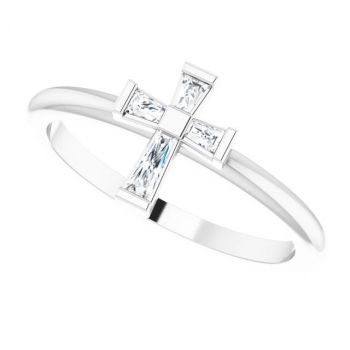 Platinum Baguette Diamond Cross Ring for Women 5